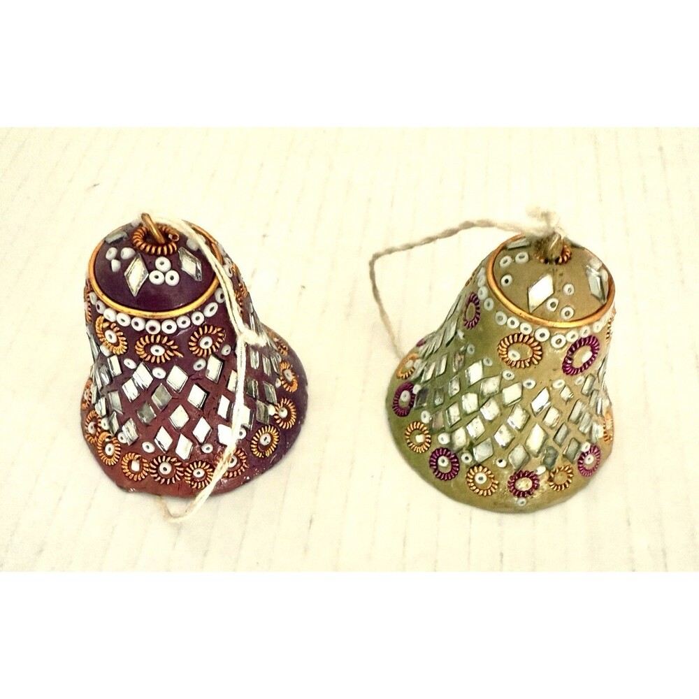 Vintage Mosaic Mirrored Bell Ornaments 2" Lot 2